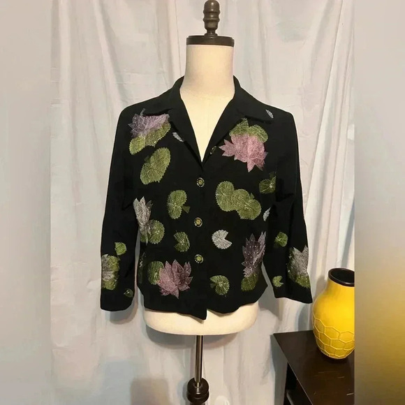 Vintage Pushpa Lily Pad Embroidered Size M Jacket. Dry Clean. Beaded. Sparkle - Picture 1 of 8